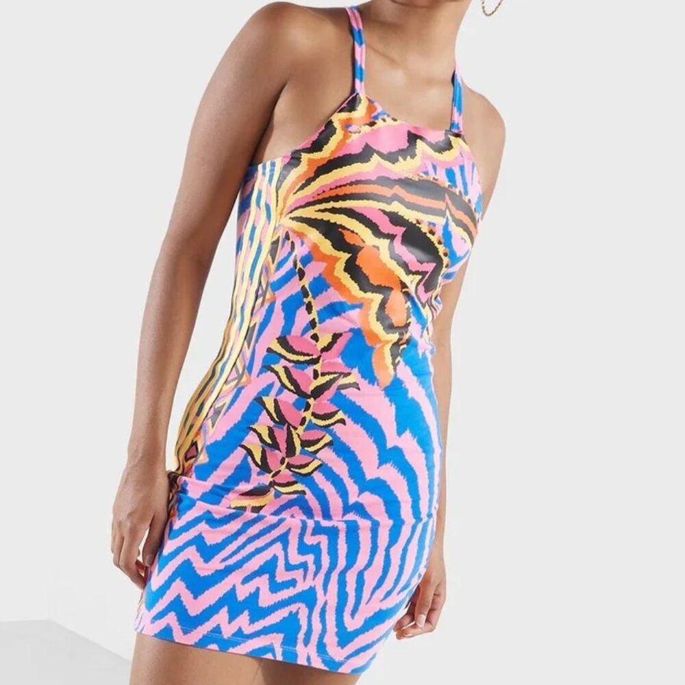 Adidas X FARM Rio 3-Stripes Mini Dress Women's Size XL Tropical Sporty NWT